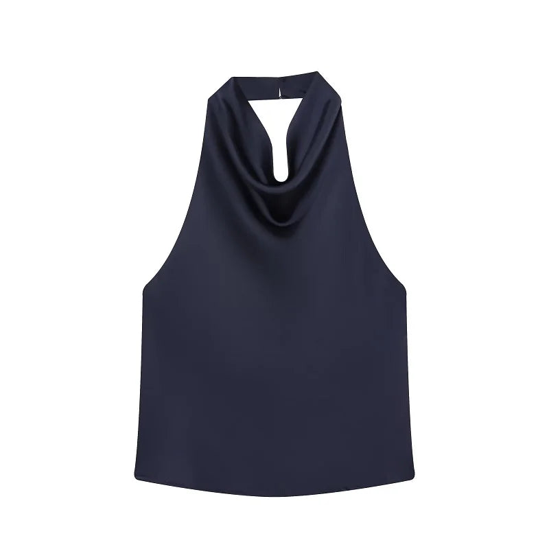 Tops de Cetim Halter MUJER para Mulheres, Tops Sem Ombros e Costas Descobertas, Tops Sexy Sem Alças para Mulheres, Camisola de Praia Feminina