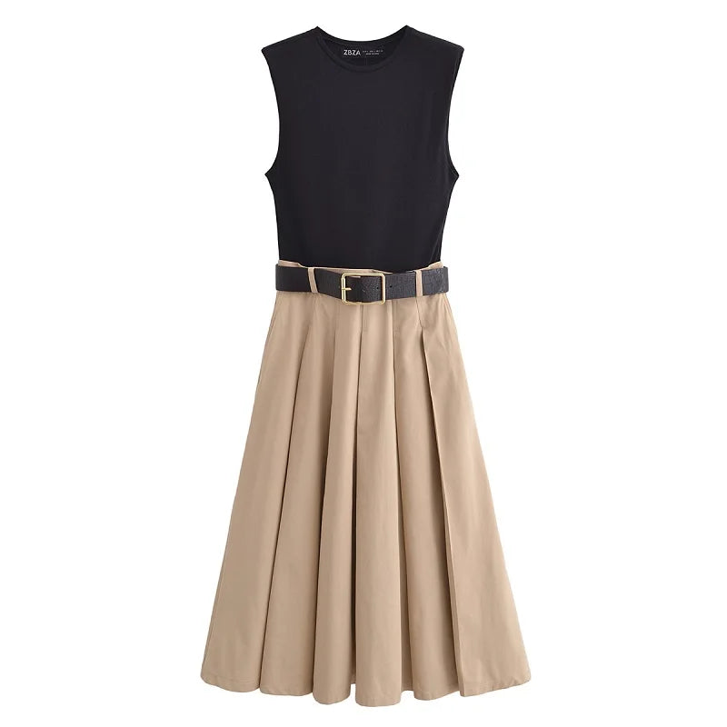 Vestido Midi Plissado com Cinto Amélie