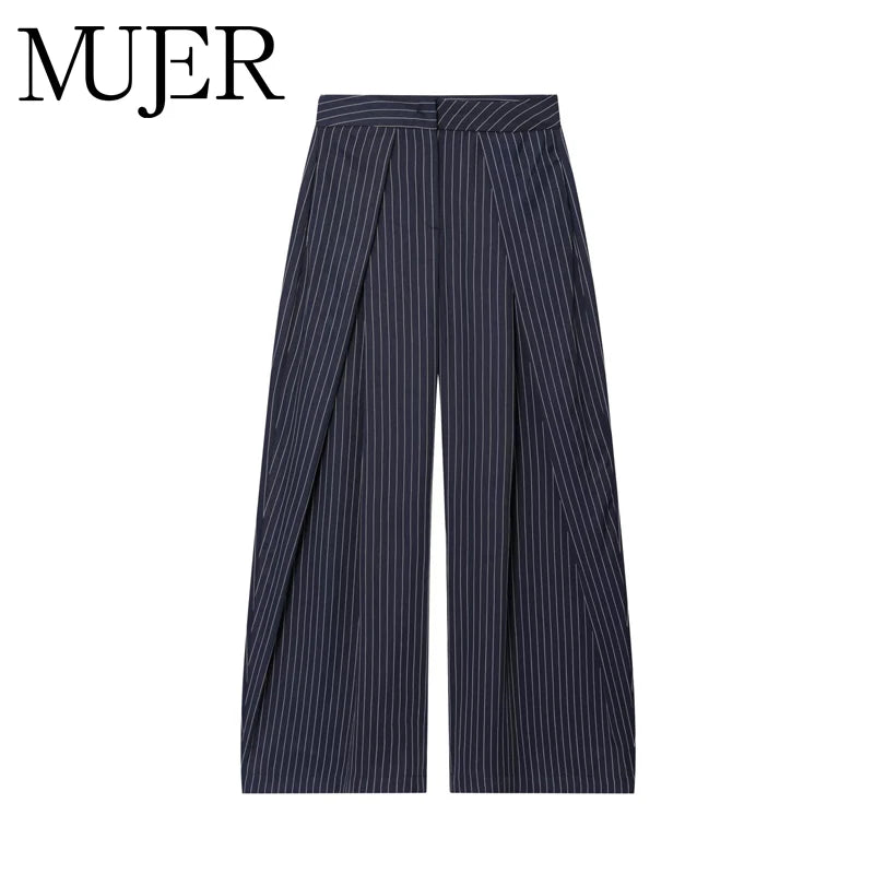 Calças Baggy Pretas para Mulheres, Calças Largas Plissadas, Calças Casuais Listradas para Mulheres, Calças de Cintura Alta para Primavera