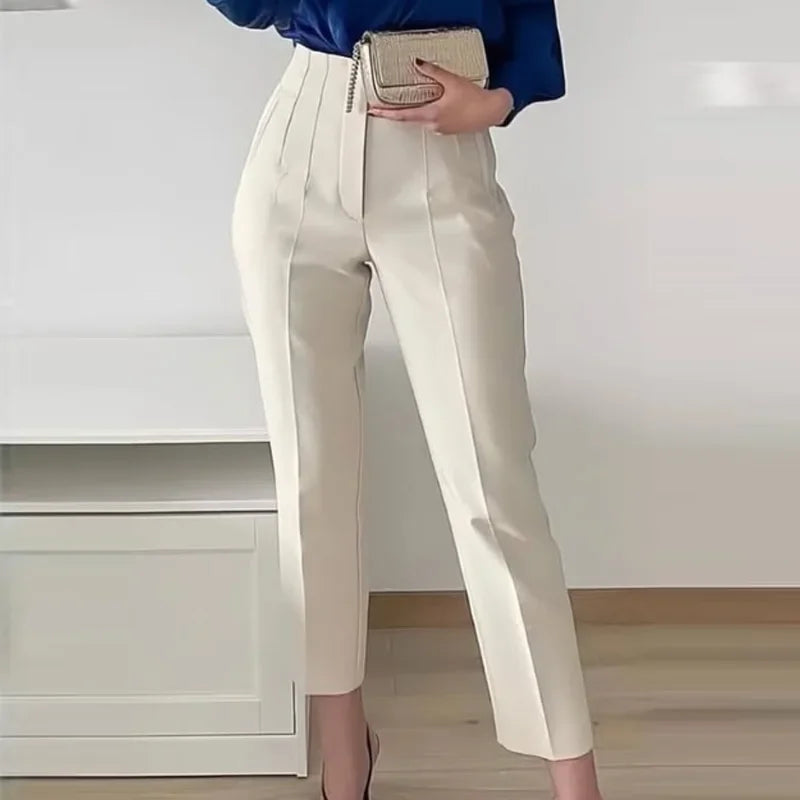 Muyer 2025 calças femininas de verão lápis calças de cintura alta para mulheres branco preto calças cortadas das mulheres streetwear calças de escritório