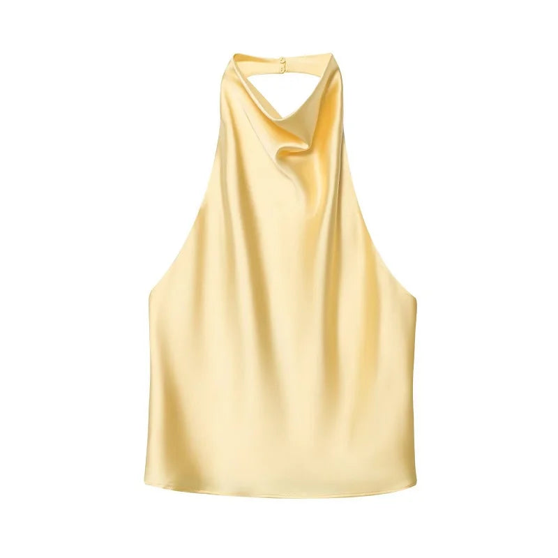 Tops de Cetim Halter MUJER para Mulheres, Tops Sem Ombros e Costas Descobertas, Tops Sexy Sem Alças para Mulheres, Camisola de Praia Feminina