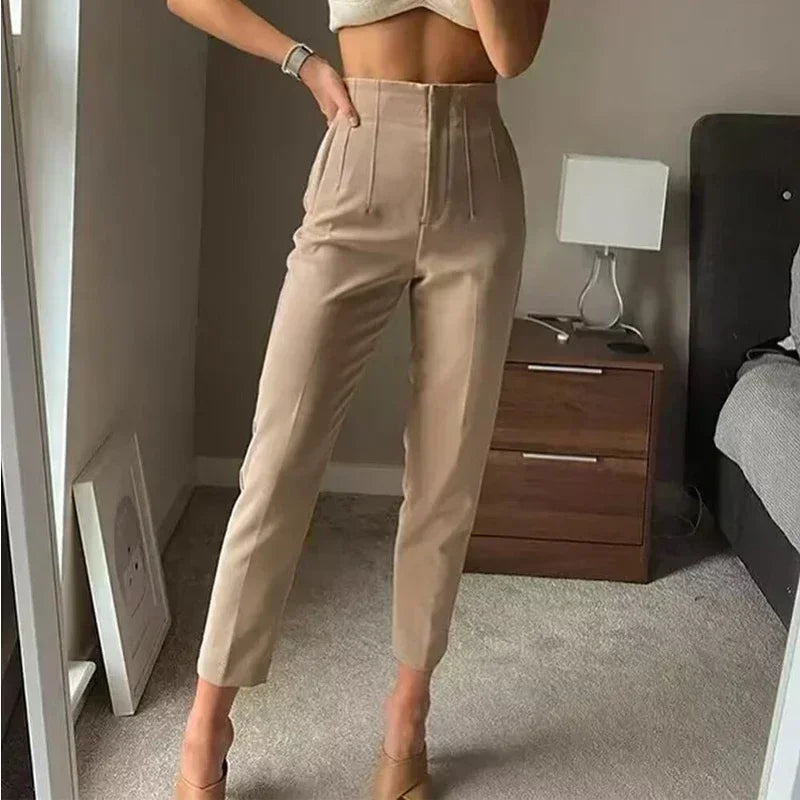 Muyer 2025 calças femininas de verão lápis calças de cintura alta para mulheres branco preto calças cortadas das mulheres streetwear calças de escritório