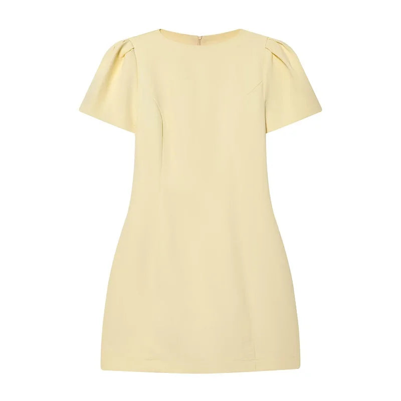 Vestidos Curtos Plissados MUJER 2026 para Mulheres, Vestidos Amarelos para Férias, Vestidos Elegantes para Festas, Vestido Formal de Manga Curta para Mulheres