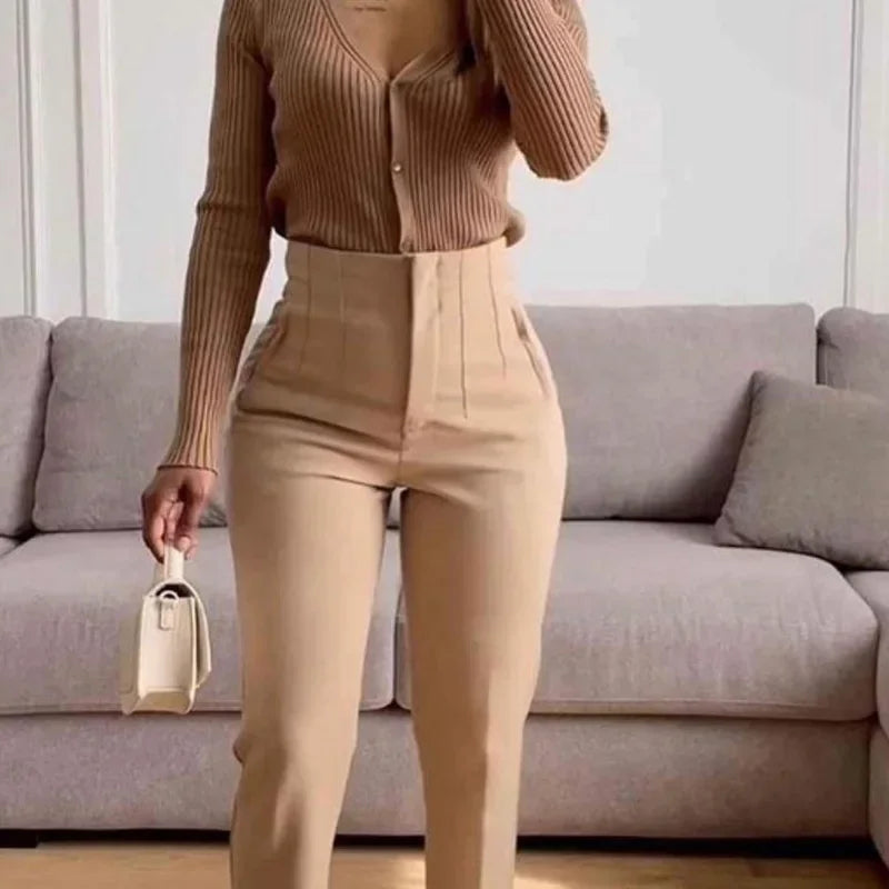 Muyer 2025 calças femininas de verão lápis calças de cintura alta para mulheres branco preto calças cortadas das mulheres streetwear calças de escritório