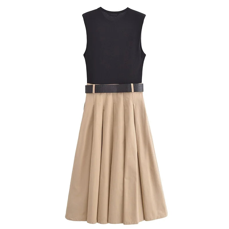 Vestido Midi Plissado com Cinto Amélie
