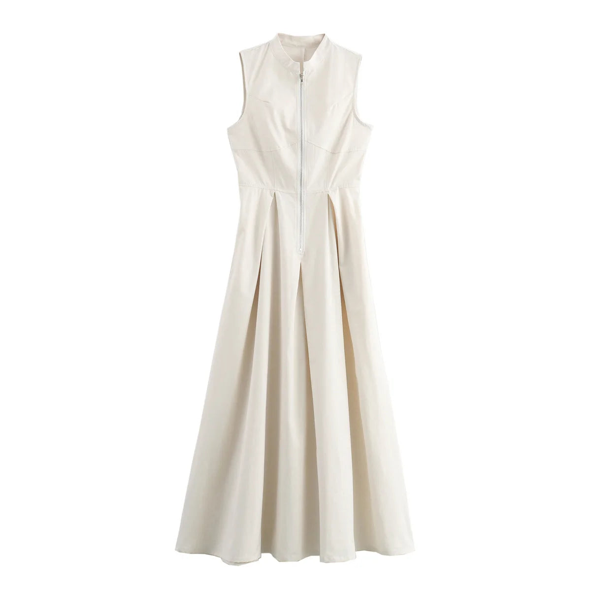 Muyer 2025 vestidos longos drapeados para mulheres zip sem mangas maxi vestido mulher férias de verão vestidos femininos ruched festa vestido feminino