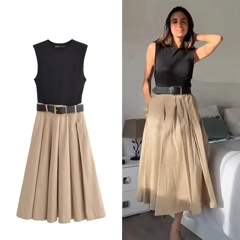 Vestido Midi Plissado com Cinto Amélie