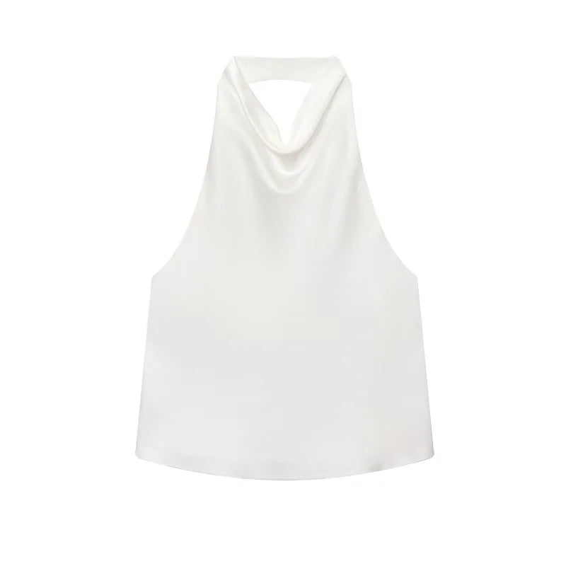 Tops de Cetim Halter MUJER para Mulheres, Tops Sem Ombros e Costas Descobertas, Tops Sexy Sem Alças para Mulheres, Camisola de Praia Feminina