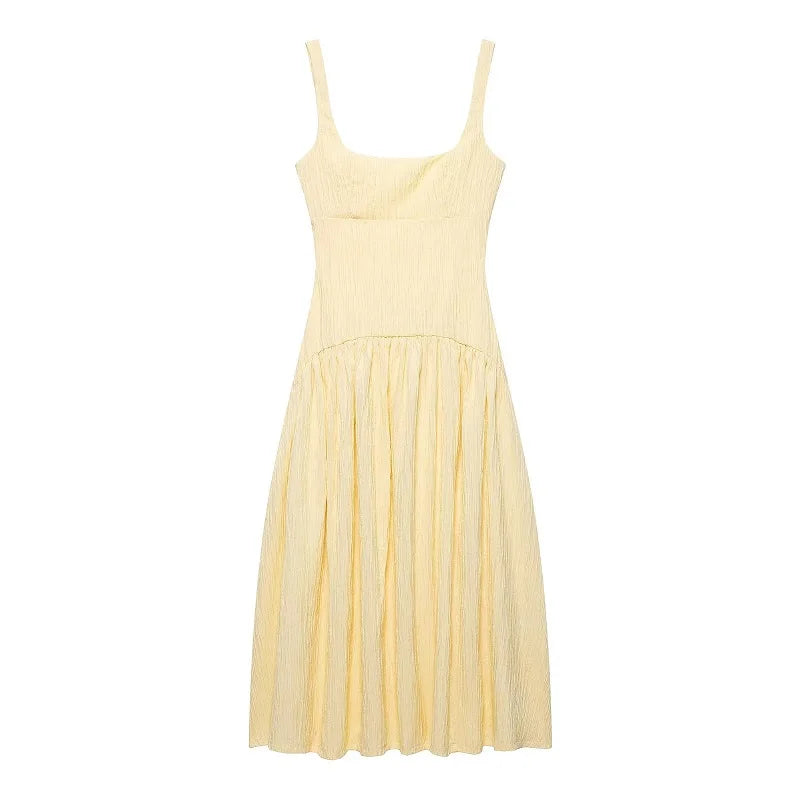 Muyer plissado deslizamento midi vestido mulher elegante festa vestidos longos para mulheres casual vestido de verão alças praia vestido feminino