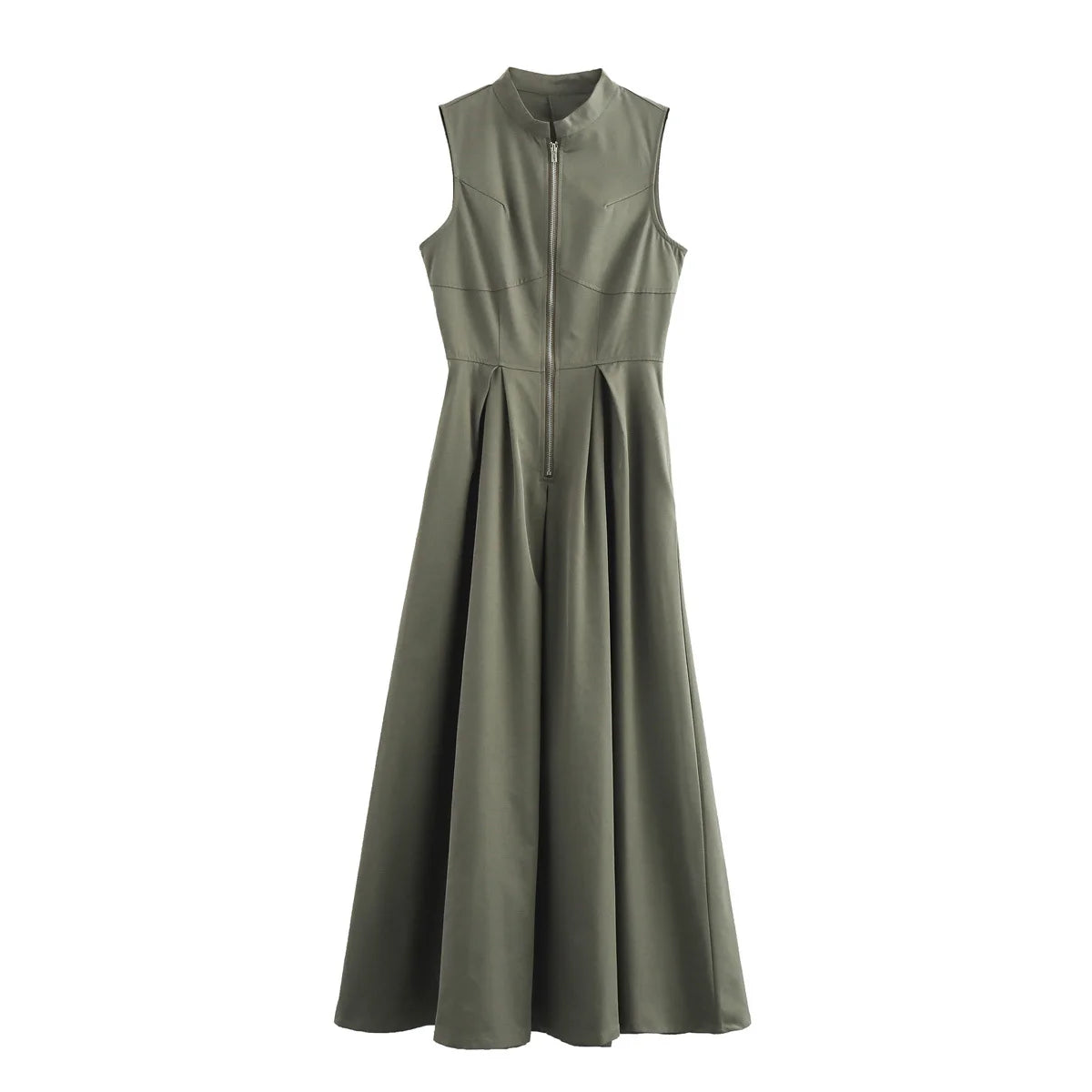 Muyer 2025 vestidos longos drapeados para mulheres zip sem mangas maxi vestido mulher férias de verão vestidos femininos ruched festa vestido feminino