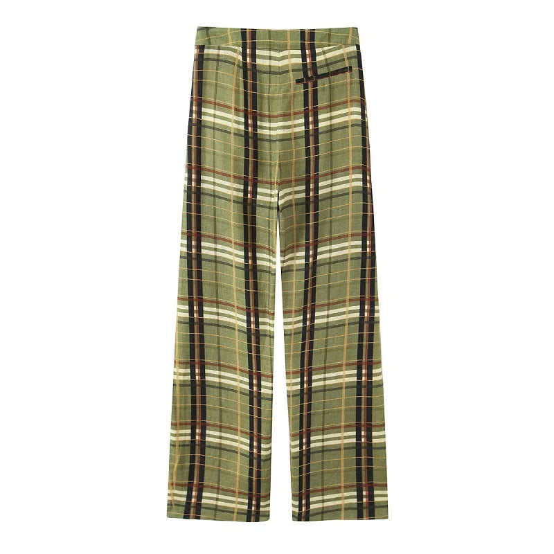 Muyer xadrez calças largas mulher casual calças de perna larga para mulheres meados de cintura oversize calças femininas vintage calças plissadas das mulheres
