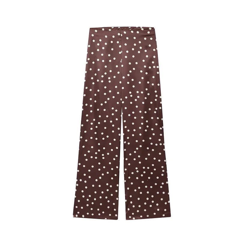 Muyer conjunto de calças de bolinhas femininas, 2 peças, cetim, cintura alta, calças femininas, espartilho, top crop, roupa de verão, calças femininas