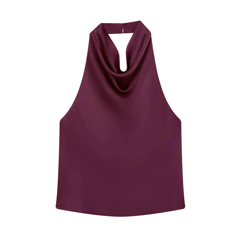 Tops de Cetim Halter MUJER para Mulheres, Tops Sem Ombros e Costas Descobertas, Tops Sexy Sem Alças para Mulheres, Camisola de Praia Feminina