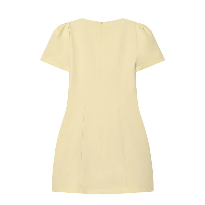 Vestidos Curtos Plissados MUJER 2026 para Mulheres, Vestidos Amarelos para Férias, Vestidos Elegantes para Festas, Vestido Formal de Manga Curta para Mulheres