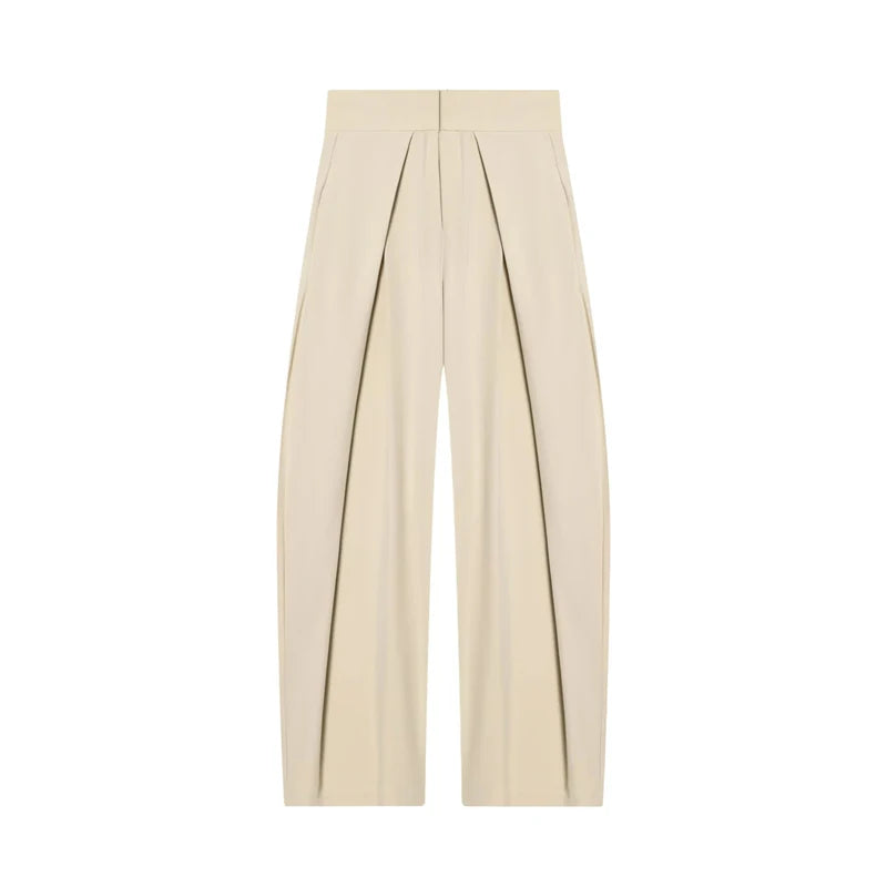 Calças Baggy Pretas para Mulheres, Calças Largas Plissadas, Calças Casuais Listradas para Mulheres, Calças de Cintura Alta para Primavera