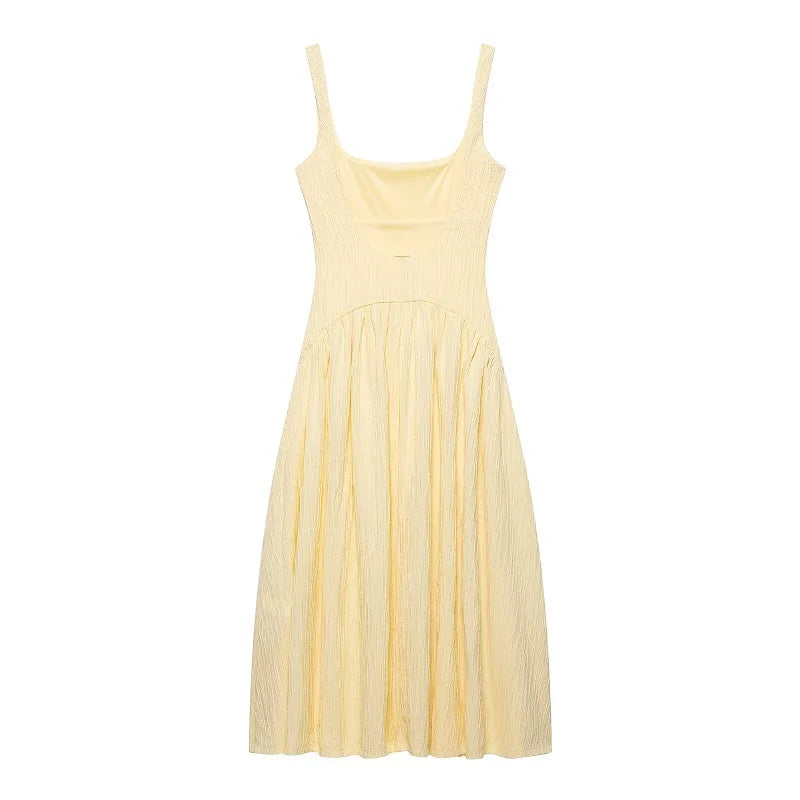 Muyer plissado deslizamento midi vestido mulher elegante festa vestidos longos para mulheres casual vestido de verão alças praia vestido feminino