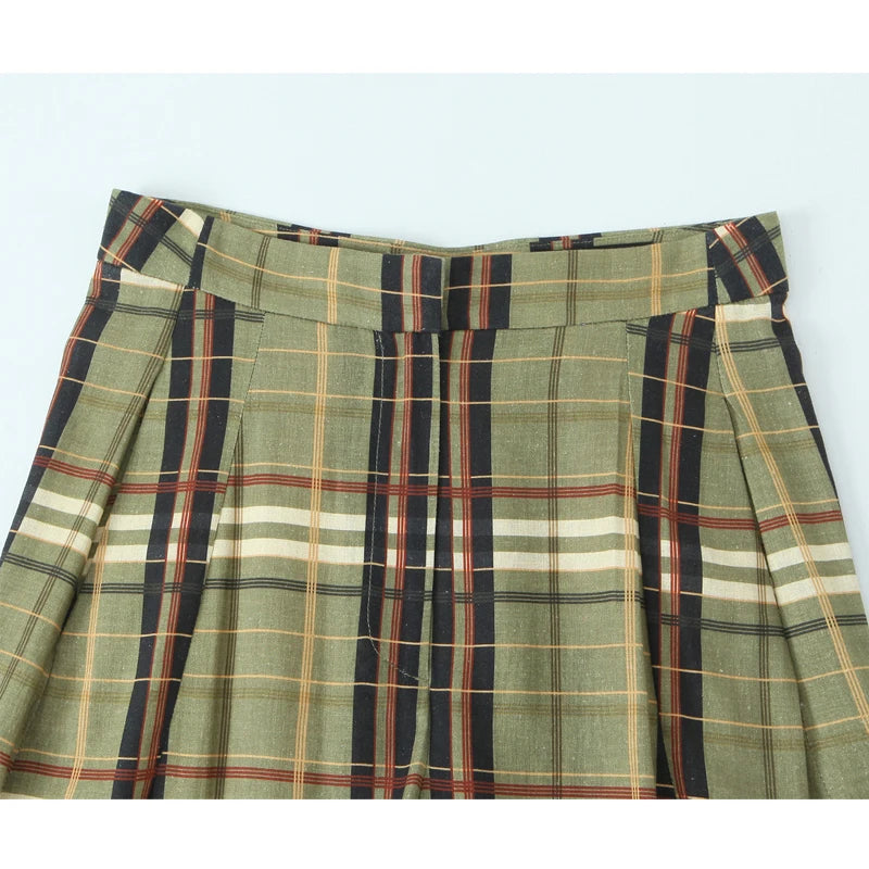 Muyer xadrez calças largas mulher casual calças de perna larga para mulheres meados de cintura oversize calças femininas vintage calças plissadas das mulheres