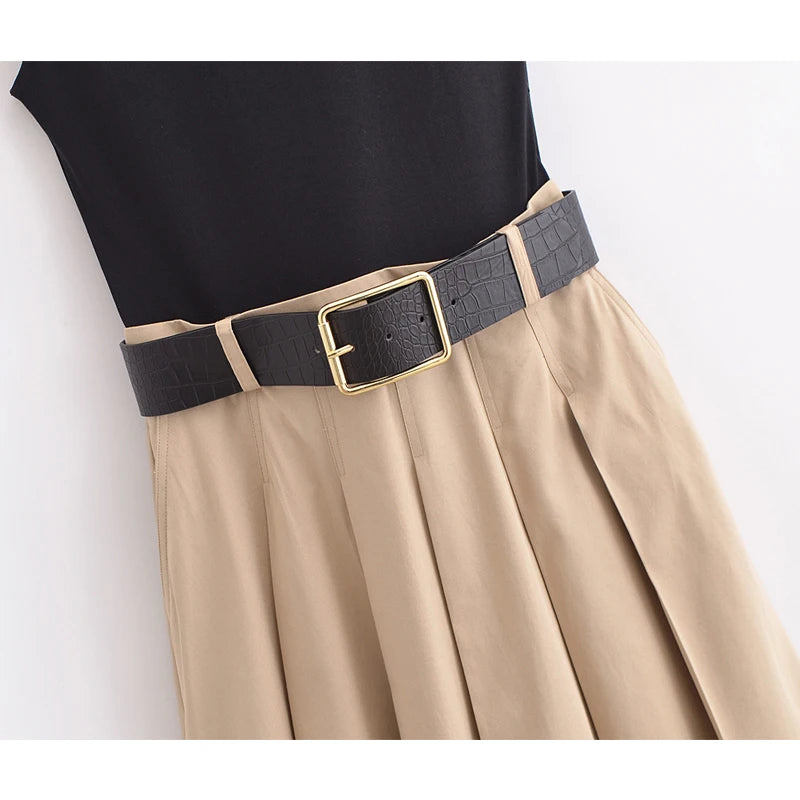 Vestido Midi Plissado com Cinto Amélie