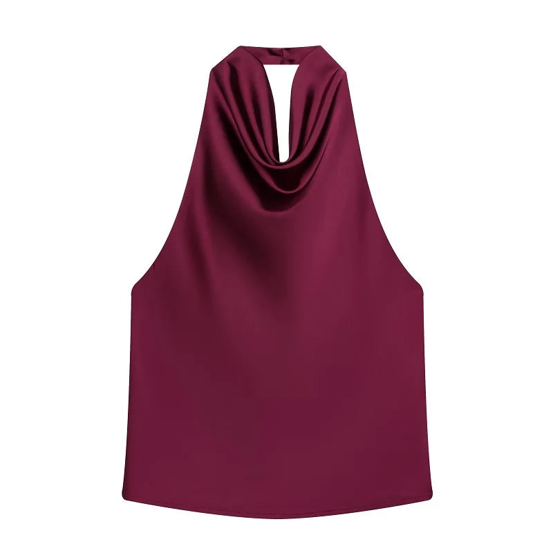 Tops de Cetim Halter MUJER para Mulheres, Tops Sem Ombros e Costas Descobertas, Tops Sexy Sem Alças para Mulheres, Camisola de Praia Feminina