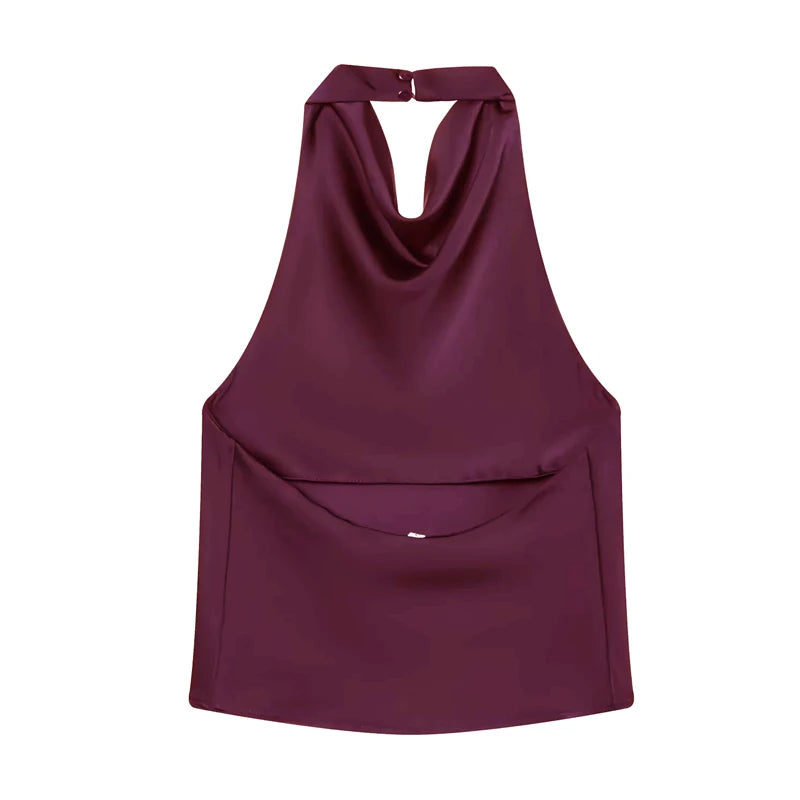 Tops de Cetim Halter MUJER para Mulheres, Tops Sem Ombros e Costas Descobertas, Tops Sexy Sem Alças para Mulheres, Camisola de Praia Feminina