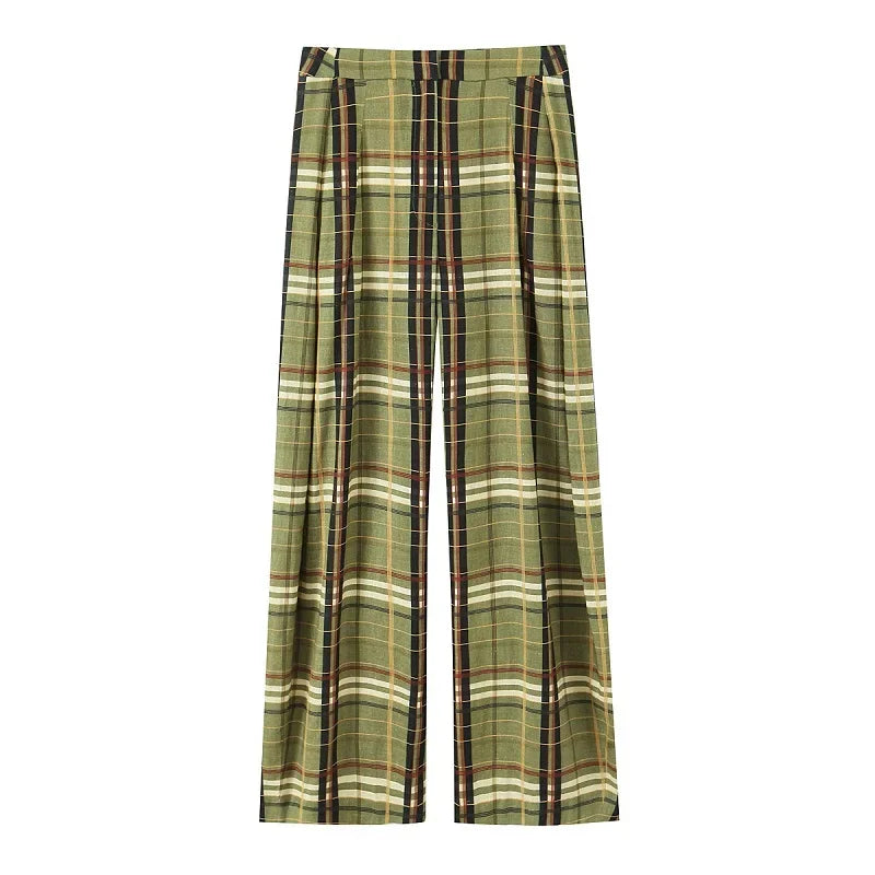 Muyer xadrez calças largas mulher casual calças de perna larga para mulheres meados de cintura oversize calças femininas vintage calças plissadas das mulheres