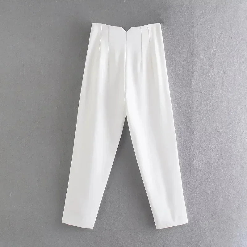 Muyer 2025 calças femininas de verão lápis calças de cintura alta para mulheres branco preto calças cortadas das mulheres streetwear calças de escritório